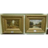 J Ferry: a pair of gilt framed oils on board, depicting views of Southampton one of "The Avenue"