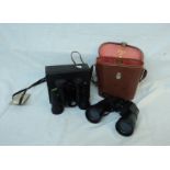 A leather cased pair of Wray 'Nine' 9X60 binoculars - sold with a pair of cased Greens by Swift 8X40