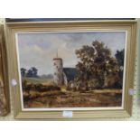 N.R. Harper: a framed oil on board, depicting a view of Lound church, Suffolk