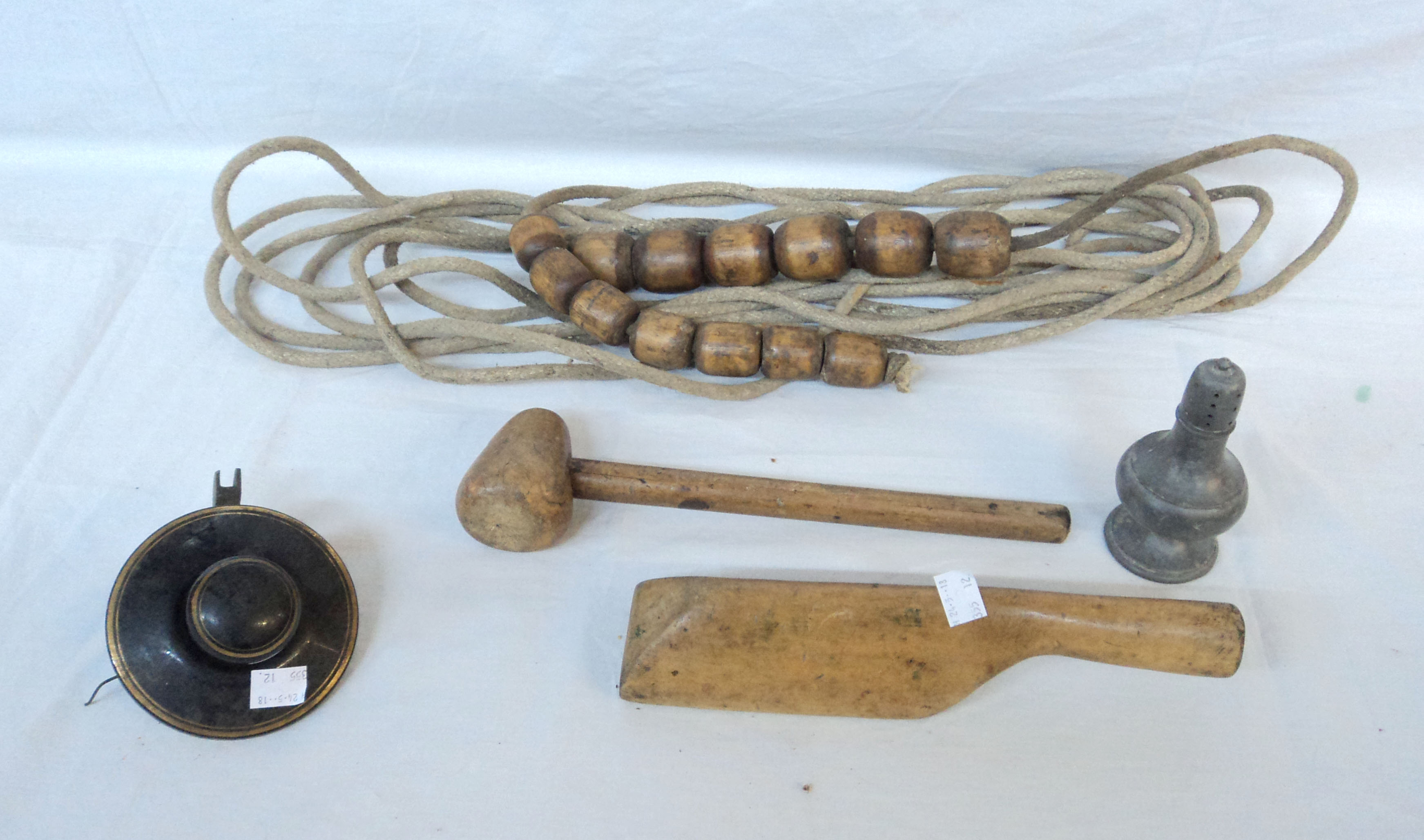 A quantity of assorted plumbing and other items including old bell pull and pewter pepperette