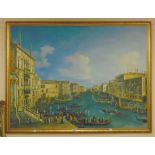 Two large gilt framed reproduction oils on canvas, both depicting Venice canal scenes