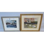 Two framed modern woolwork pictures