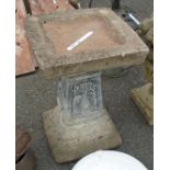 A 21" high square shaped bird bath