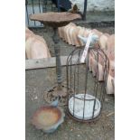 A cast iron bird bath - sold with another smaller and a bird cage pattern bird feeding station