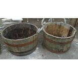 A pair of 25" diameter half barrel planters - a/f