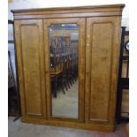 A 6' Victorian satin birch compactum wardrobe with rounded moulded cornice, linen slide and drawer