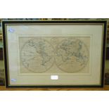 Benjamin Baker: a Hogarth framed late 18th Century twin hemisphere world map - from the Universal