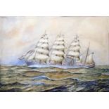 J. E. Cooper: a circa 1910 study of the four-masted barque 'Viking' in full sail - this vessel