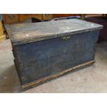 A 3' 1" late 19th Century painted pine lift-top box with flanking iron drop handles