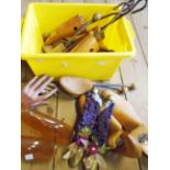 A collection of vintage shoe stretchers, celluloid feet, mannequin hands (one a/f), etc.