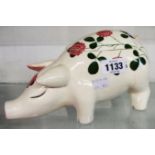 A 9" Plichta red clover pattern pig jar