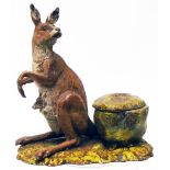 A vintage cold painted base metal novelty inkwell in the form of a kangaroo