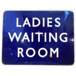 A 2' vintage blue enamelled British Rail Ladies Waiting Room sign - purportedly from Doncaster