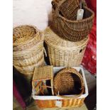 A quantity of assorted wicker baskets including laundry, waste paper, cherry picker, etc.