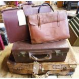 An early 20th Century leather suitcase named to Lt. J.E. Worrall 337729 DCLI, with the word '