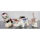A Plichta thistle decorated pig and a cat - sold with a plain rabbit