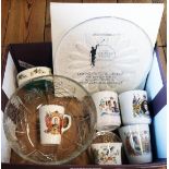 A Dartington cheese platter, a small quantity of commemorative ware, etc.