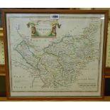 Robert Morden: a framed 17th Century hand coloured map print 'The County Palatine of Chester'