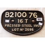 A British Rail cast iron wagon plate 1955