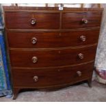 A 3' 5 1/2" 19th Century mahogany and ebony strung bow front chest of two short and three long