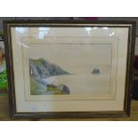 Daniel Sherrin: a pair of gilt framed gouache West Country coastal views - signed