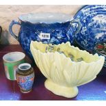 A blue and white jardinière - sold with a SylvaC vase, Shelley pot, etc.