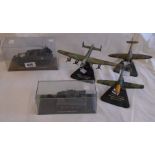 Five modern display models of Second World War aircraft and vehicles comprising Dambuster Lancaster,