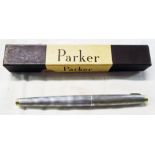 A boxed sterling silver Parker Sonnet fountain pen in Cisele finish with 14k nib