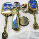 A small quantity of collectable items including glass vesta with silver collar, dressing table set