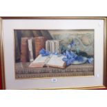 M. Maclaren: a gilt framed watercolour still life with Promoting Sermons tome and other books,