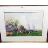 Hutton Mitchell (1872-1939): a gilt framed watercolour, depicting cattle grazing in a Devonshire