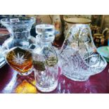 A cut glass basket - sold with a baluster vase with amber panels, a Waterford Crystal decanter and