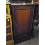 A 16" Edwardian mahogany and strung pot cupboard enclosed by a panelled door