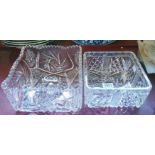 Two square cut glass bowls