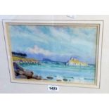 E.H. Burt-Smith: a framed watercolour, depicting a coastal landscape with rocky islands - signed