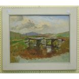 Claude Kitto: a painted framed oil on board, depicting a Dartmoor clapper bridge - 15 1/4" X 19 1/