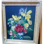 Dorothy Wood: an ornate gilt framed oil on hardboard, still life with flowers in a vase - signed and