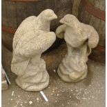 A pair of concrete eagle pattern garden ornaments - height 23"