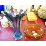 A decorative art glass vase - sold with a Whitefriar's style bubble glass ashtray