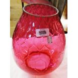 An 11" Victorian cranberry glass pineapple pattern oil lamp shade