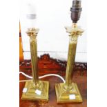 Two brass Corinthian column table lamps