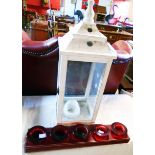 A painted wood and glass lantern - sold with a night light holder