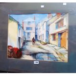 Richard Bonney: a framed view of Ring of Bells Yard, St. Columb - signed and inscribed verso