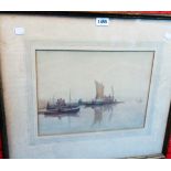 J. Way: a framed 19th Century watercolour, depicting a misty morning arrival of the fishing