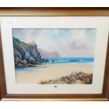 Herbert William Hicks: a gilt framed watercolour, depicting an extensive view of the coast at