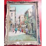 Two 20th Century similarly framed oil paintings on canvas, one depicting an Italian lakes scene, the