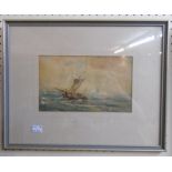 A framed 19th Century English school painting depicting a sailing vessel on choppy seas with another