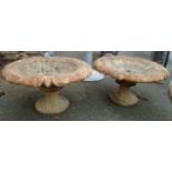 A pair of 28" diameter 19th Century French cast iron shallow pedestal planters
