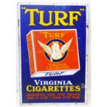 A vintage enamelled advertising sign for Turf Virginia Cigarettes - width 24"