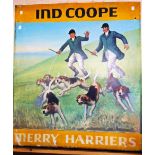 A painted tin public house sign for The Merry Harriers - double sided - older design a/f